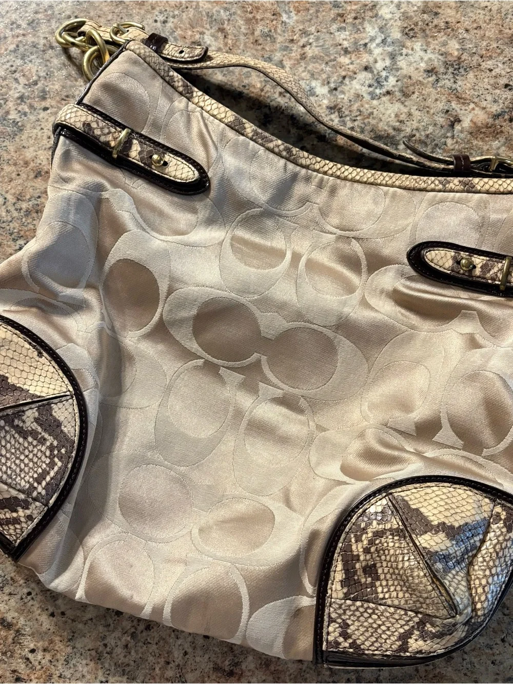 Coach Colette Signature Sateen and Python Hobo Bag